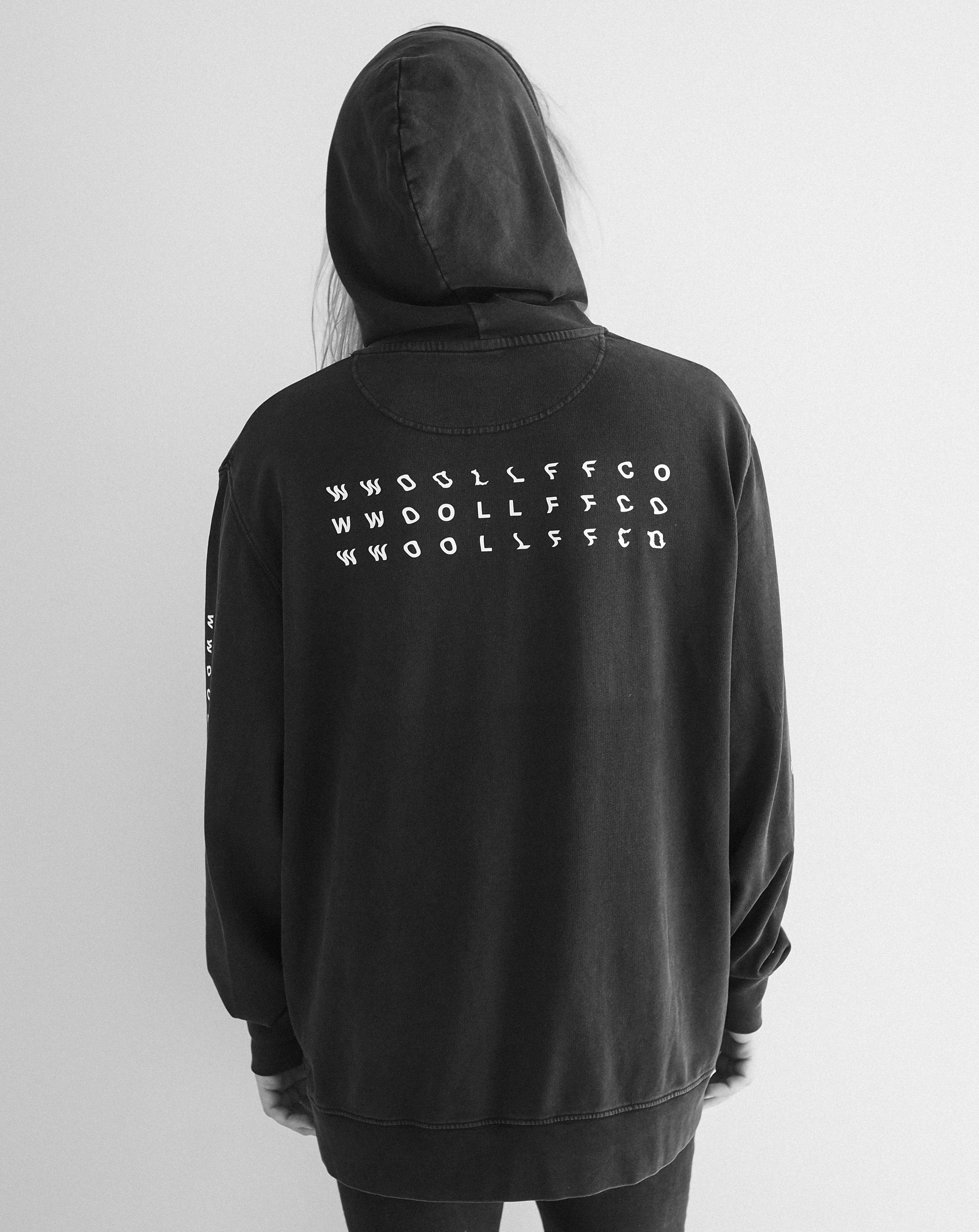 WWOOLLFF Grids | Garment Dyed Black Hoodie