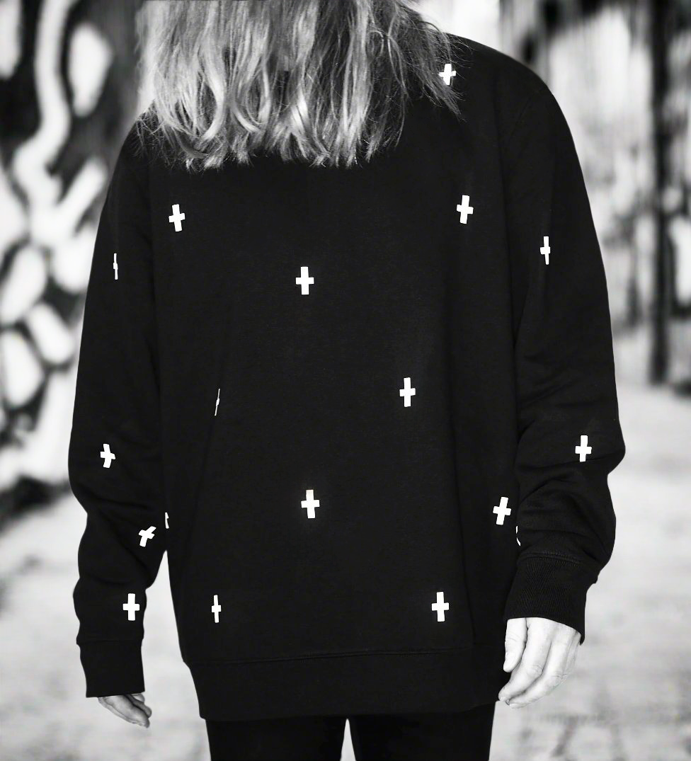 WWOOLLFF Space Crosses | Oversized Black Sweatshirt