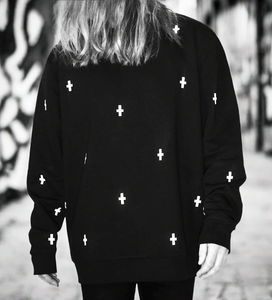 WWOOLLFF Space Crosses | Oversized Black Sweatshirt