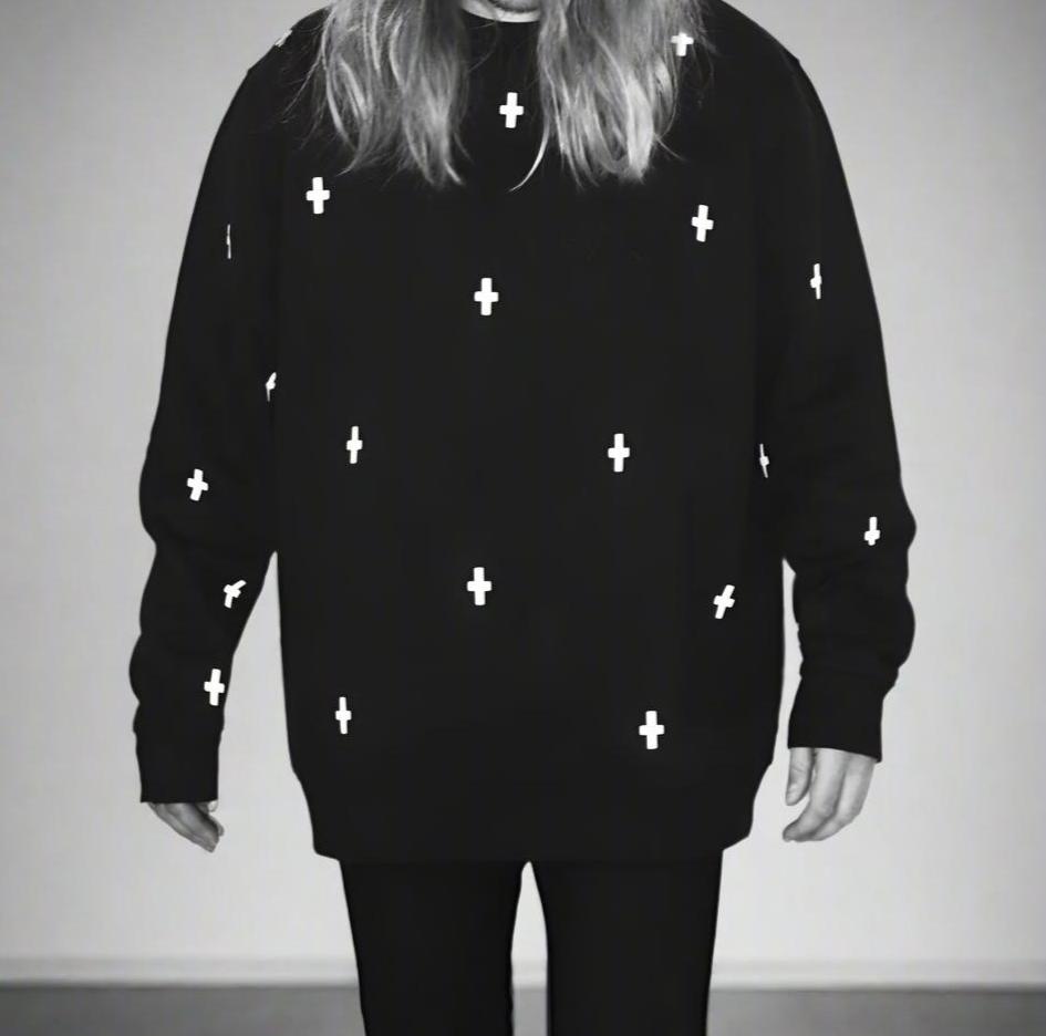WWOOLLFF Space Crosses | Oversized Black Sweatshirt