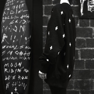 WWOOLLFF Space Crosses | Oversized Black Sweatshirt