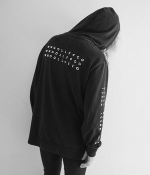 WWOOLLFF Grids | Garment Dyed Black Hoodie