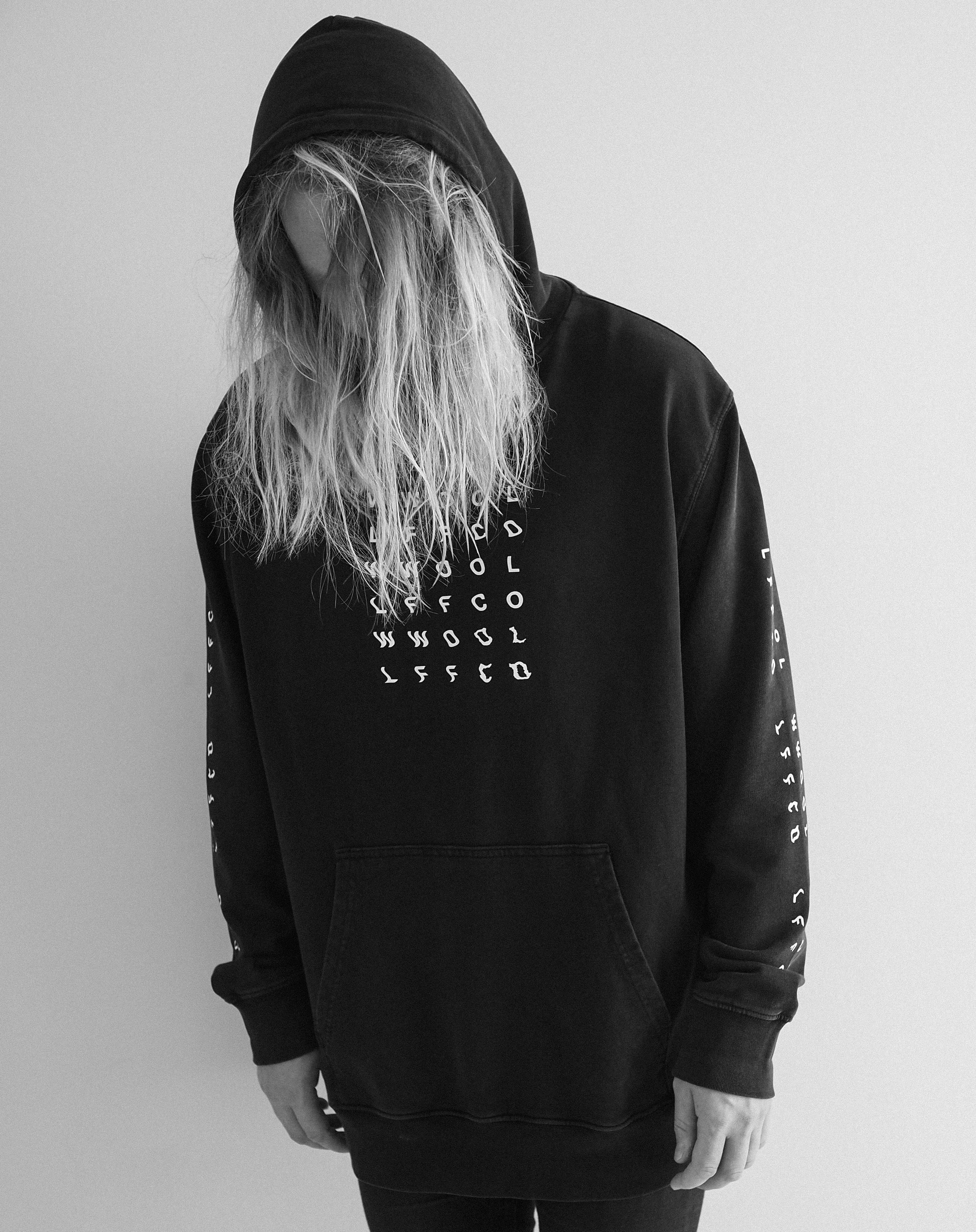 WWOOLLFF Grids | Garment Dyed Black Hoodie