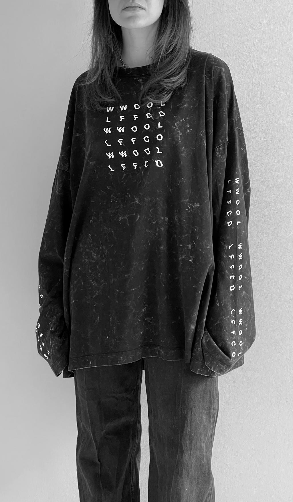 WWOOLLFF Grids | Oversized Acid Black Long Sleeve