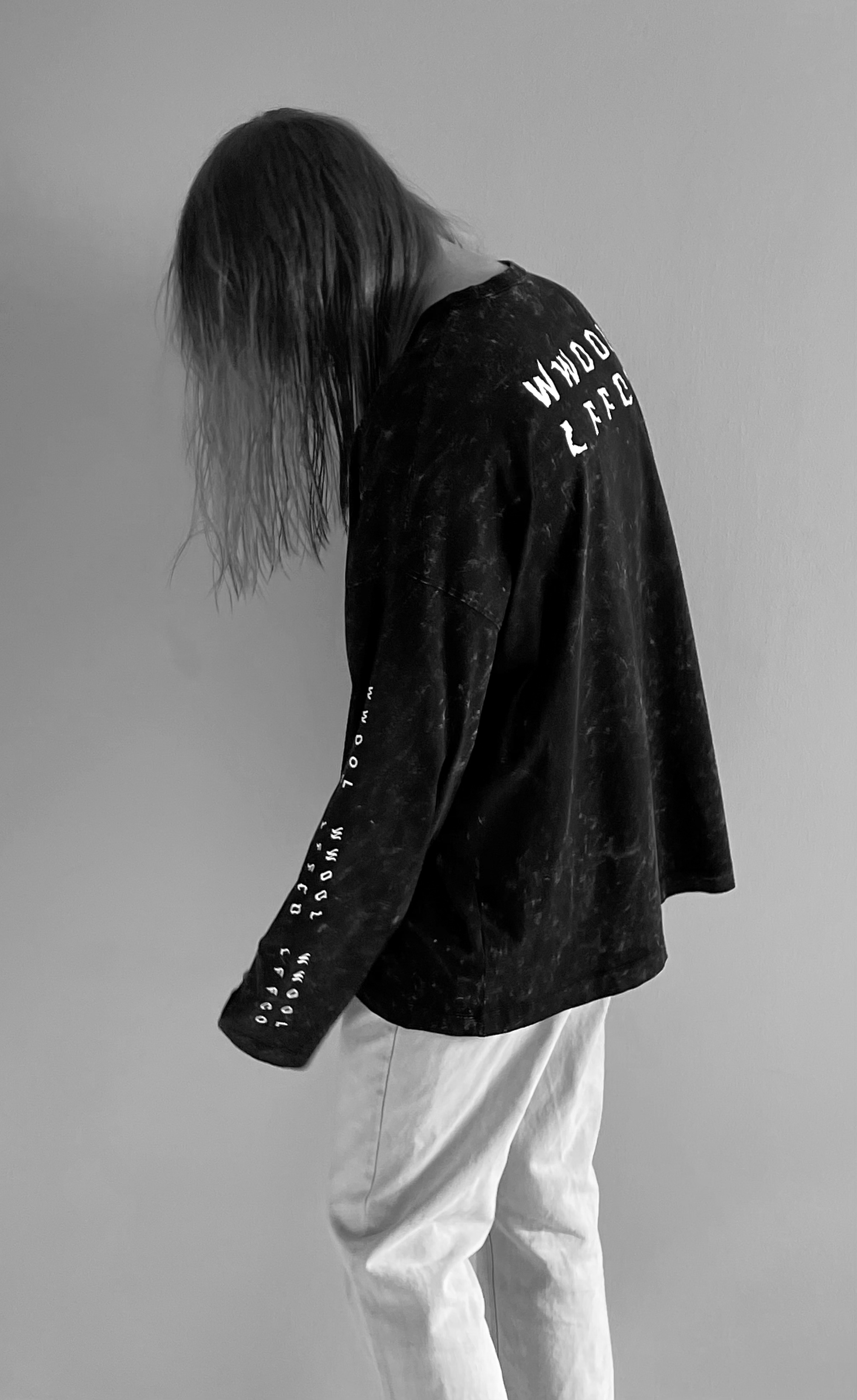 WWOOLLFF Grids | Oversized Acid Black Long Sleeve