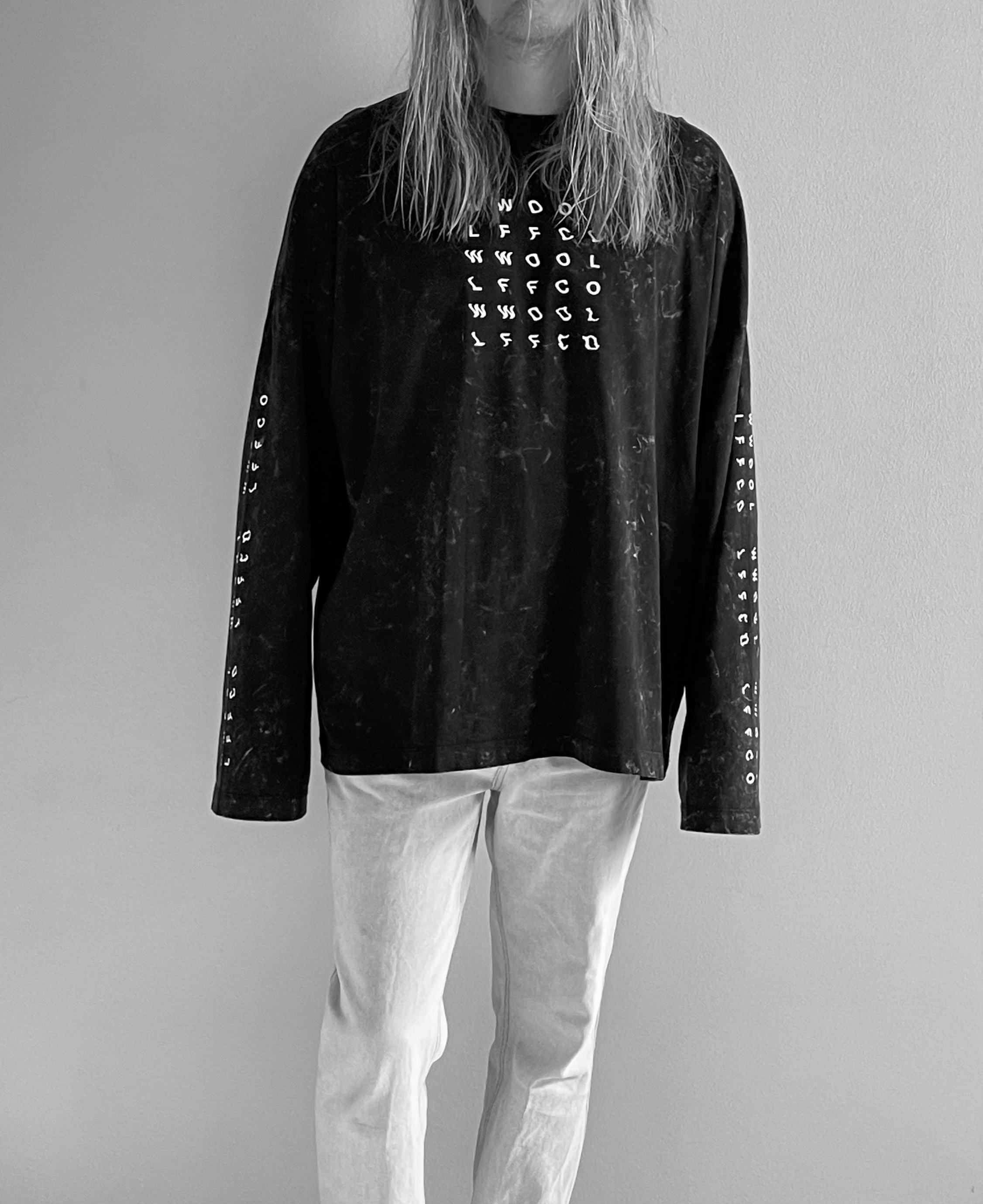 WWOOLLFF Grids | Oversized Acid Black Long Sleeve