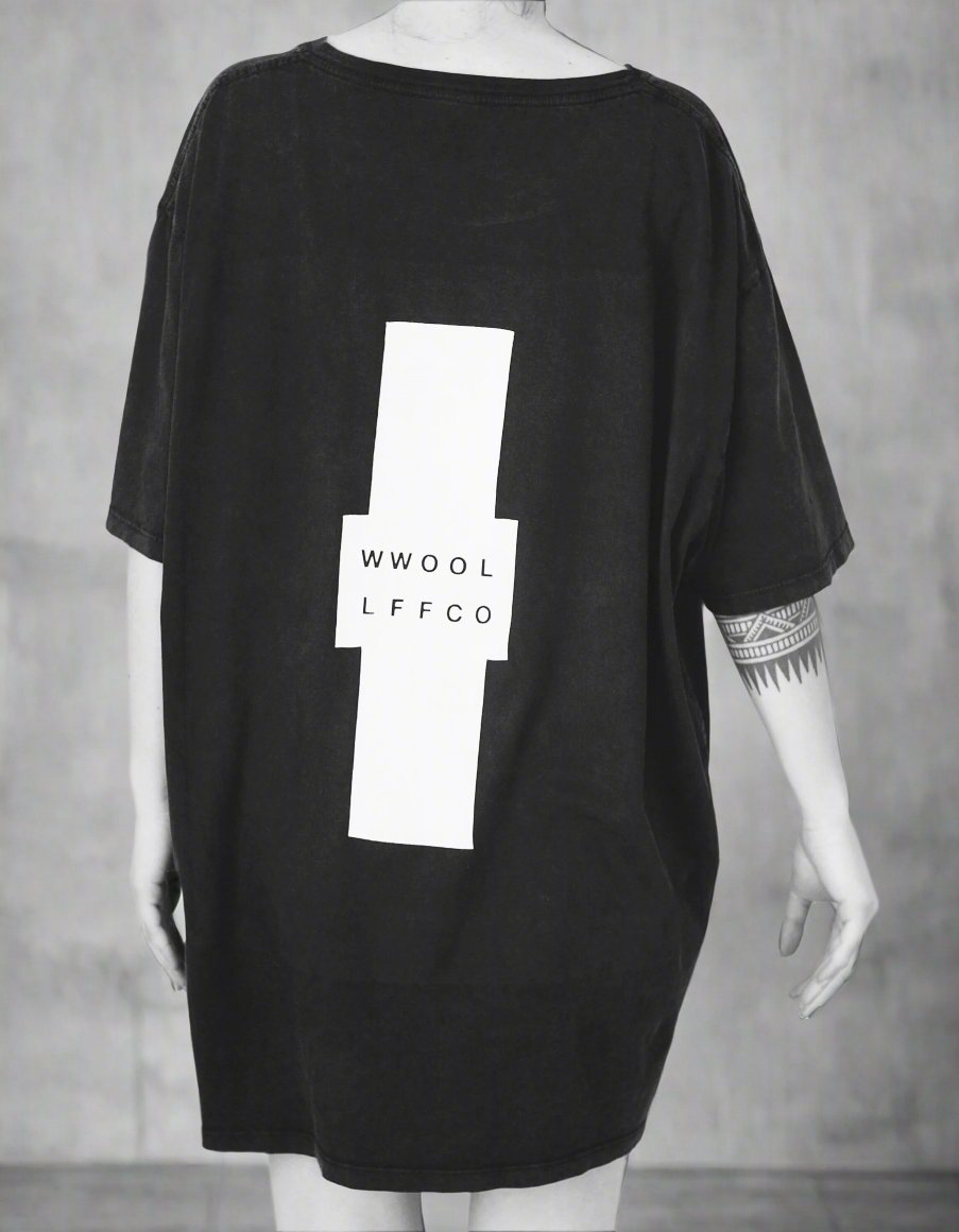 WWOOLLFF Cross | Oversized Washed Out Black Tee