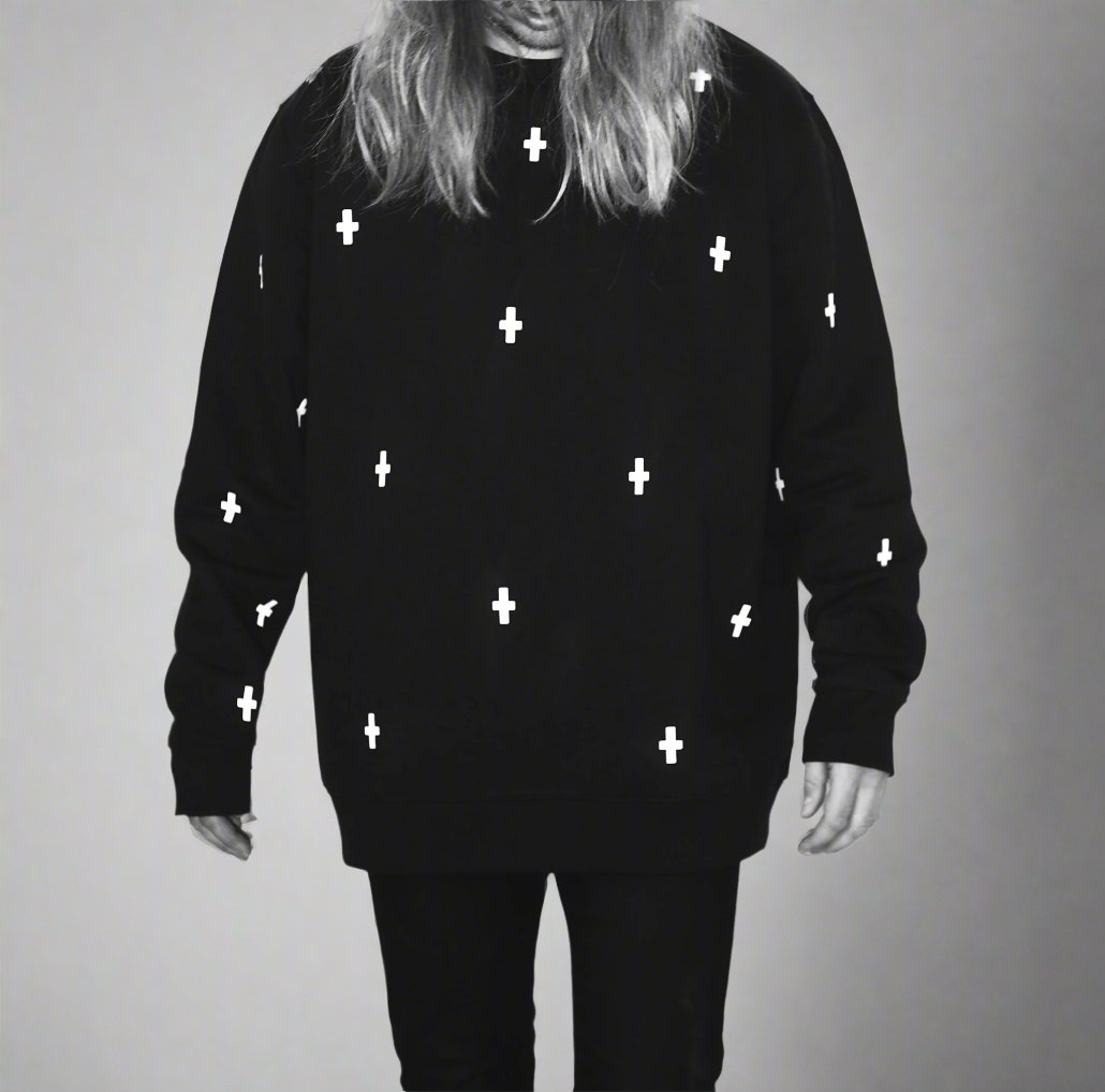 WWOOLLFF Space Crosses | Oversized Black Sweatshirt