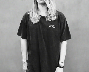 WWOOLLFF Cross | Oversized Washed Out Black Tee