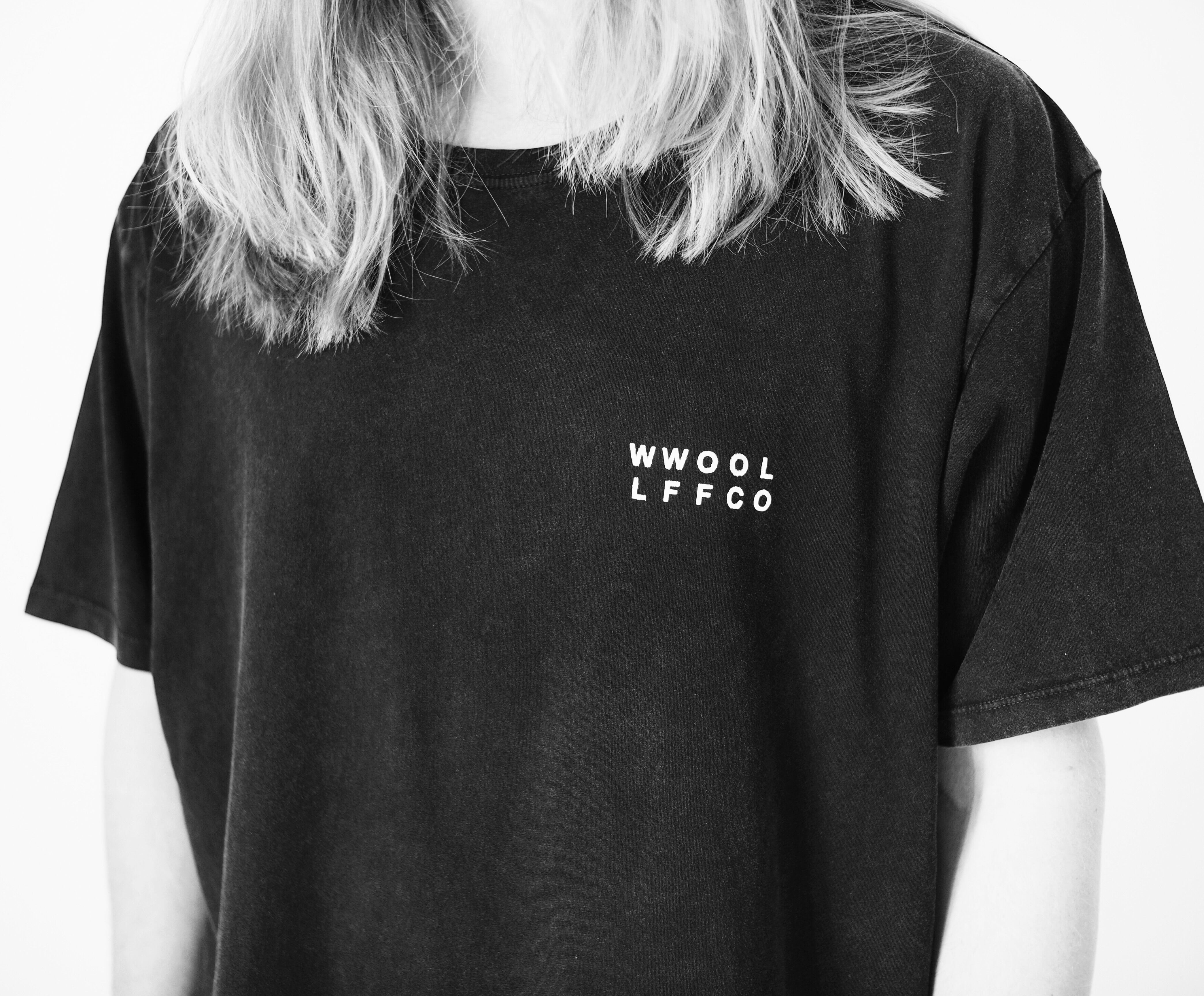 WWOOLLFF Cross | Oversized Washed Out Black Tee