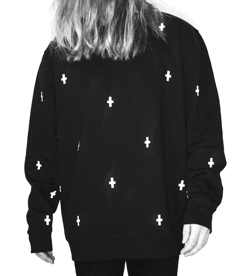 WWOOLLFF Space Crosses | Oversized Black Sweatshirt