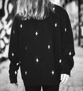 WWOOLLFF Space Crosses | Oversized Black Sweatshirt