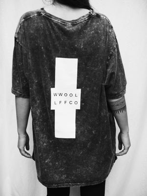 WWOOLLFF Cross | Oversized Acid Washed Black Tee