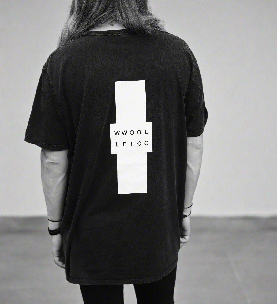 WWOOLLFF Cross | Oversized Washed Out Black Tee