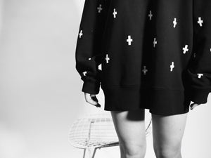 WWOOLLFF Space Crosses | Oversized Black Sweatshirt