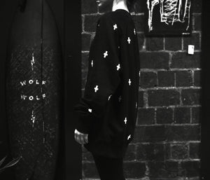 WWOOLLFF Space Crosses | Oversized Black Sweatshirt